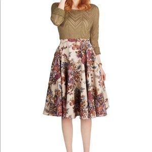 ModCloth Ikebana for All A-Line Midi Skirt Size XS